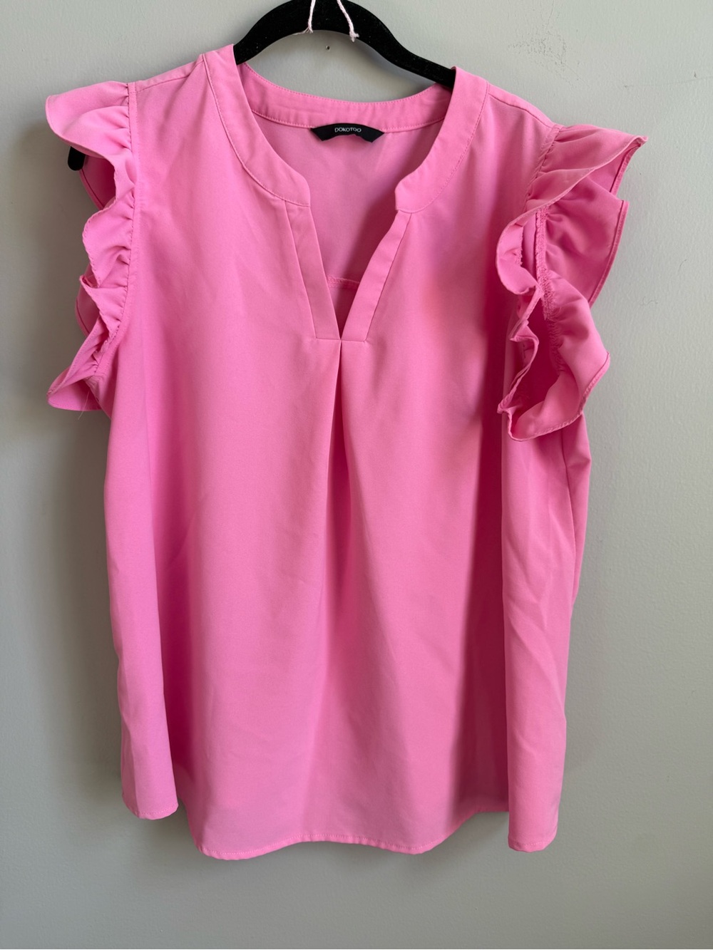 Bright Pink Ruffle Sleeve V-Neck shirt